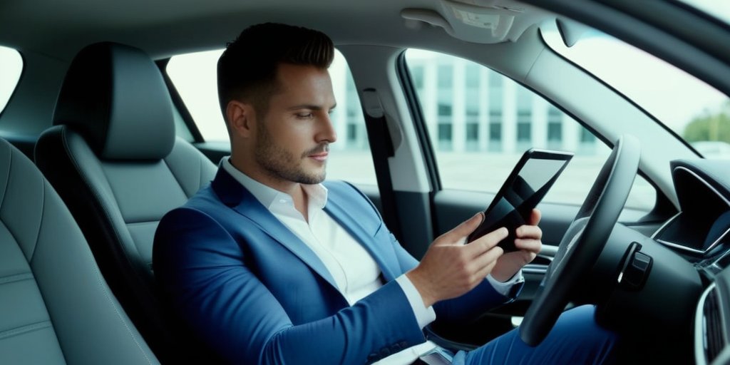 Sales rep reviewing routes on tablet